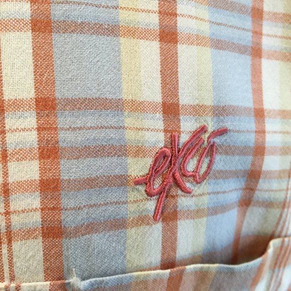 Exco Jeans Mens Vintage Orange Blue Plaid Button Down Shirt Short Sleeve Sz 2XL - Picture 4 of 16